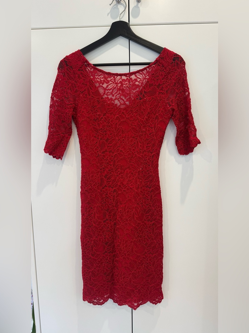Red Lace Short Sleeve Sheath Dress(Made in Italy)